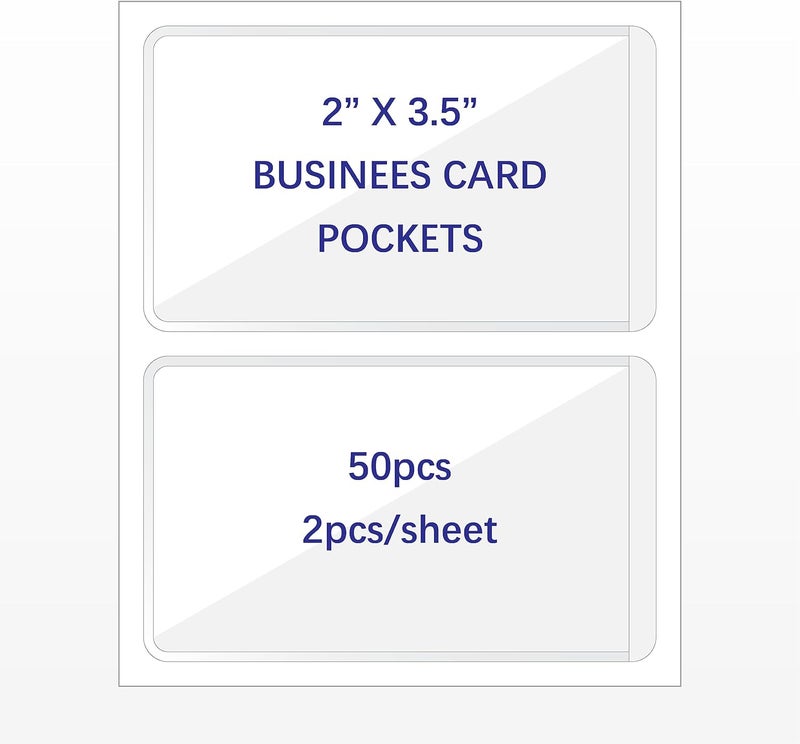 IMAGAME Clear Adhesive Business Card Pocket swith Side Open for Loading, 50 Pack, Plastic Labels Holders for Storage Bins and Library Card, Ideal for Organizing and Protecting Your Business Cards - Image 1